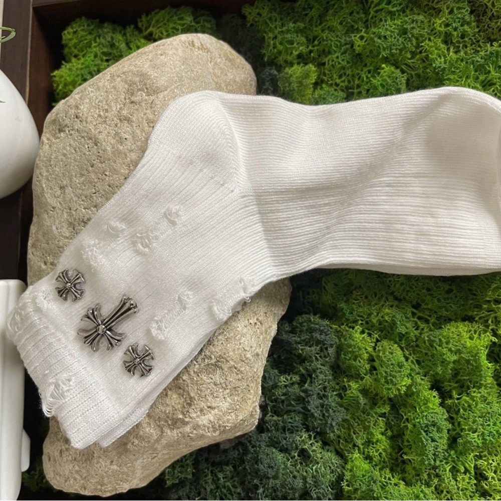 Custom Chrome Hearts Inspired Style Socks White Iron Cross Size M Unisex
